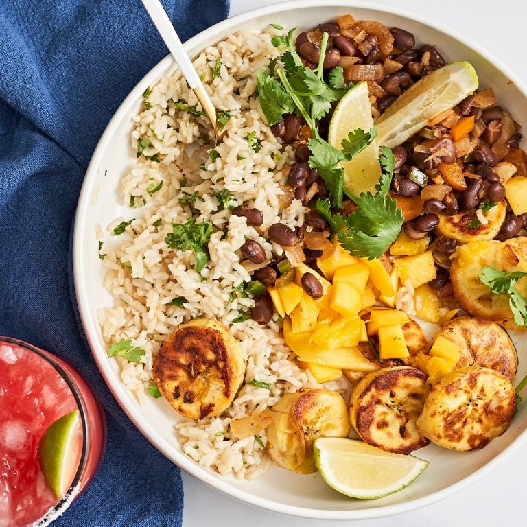 Cilantro Rice with Fried Plantains