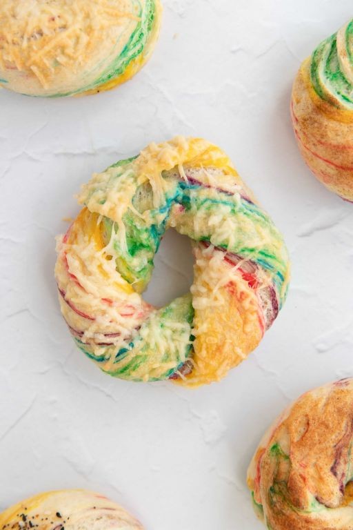 Cinnamon Sugar Rainbow Bagels with Maple Glaze