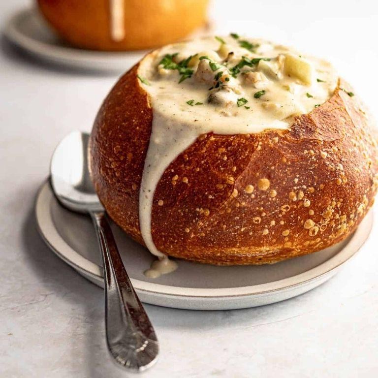 Clam Chowder in a Sourdough Bread Bowl