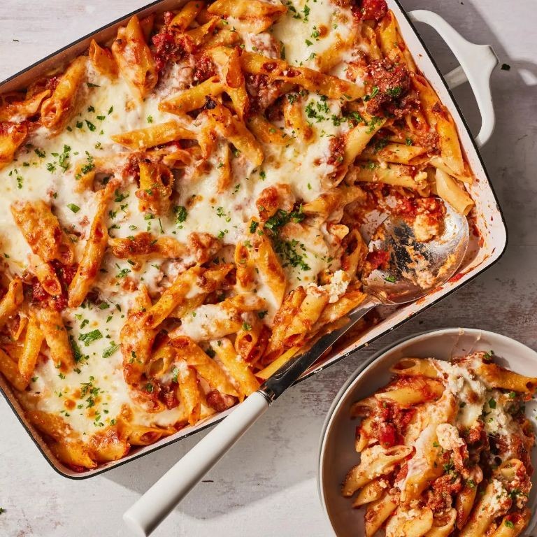 Classic Baked Mostaccioli with Italian Sausage