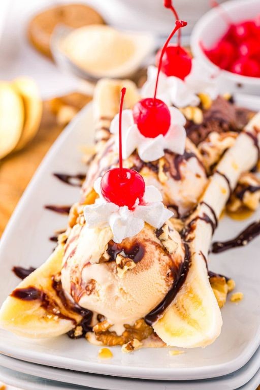 Classic Banana Split with Vanilla Ice Cream and Hot Fudge