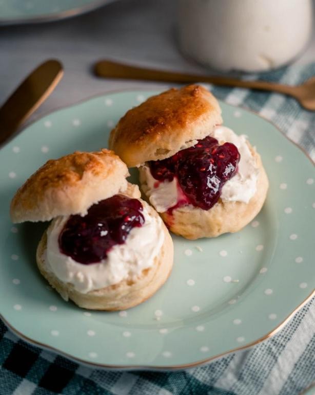 Classic English Scones with Clotted Cream and Jam