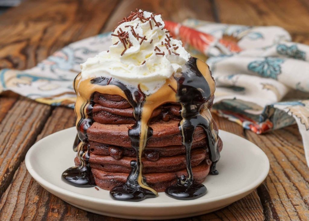 Cocoa Butter Pancakes with Chocolate Drizzle