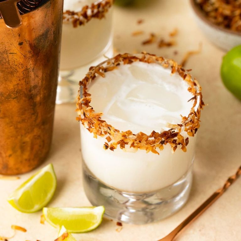 Coconut Raspberry Martini with Toasted Coconut Flakes