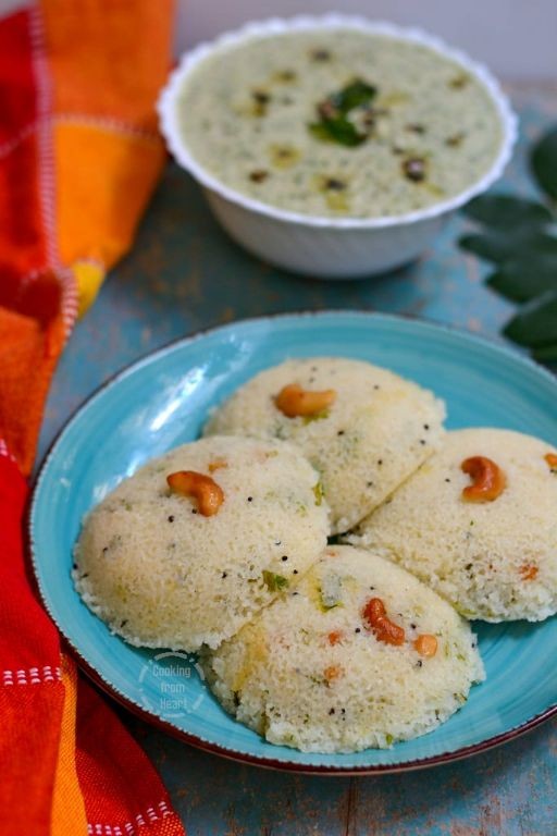 Coconut Rava Idli with Cashews
