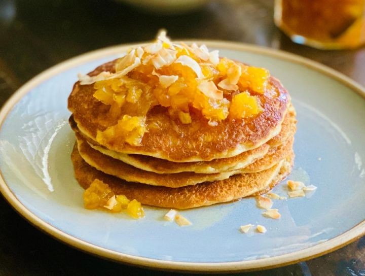 Coconut Rum Pancakes with Rum Syrup
