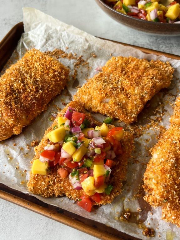Coconut-Crusted Fried Flounder with Mango Salsa