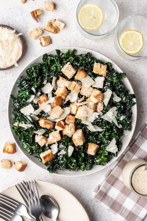 Cod and Kale Caesar Salad with Croutons