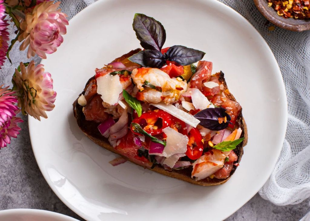 Cold Shrimp and Tomato Bruschetta