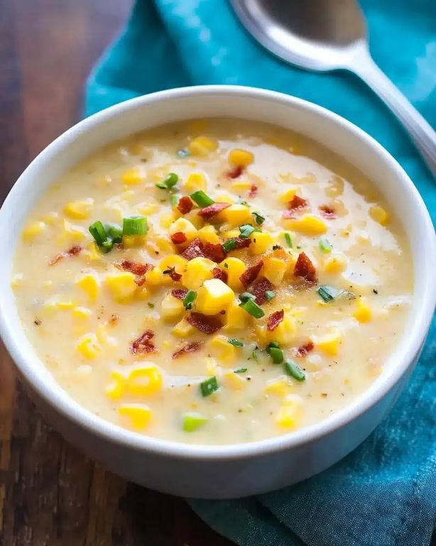 Corn Chowder with Mirepoix and Crispy Bacon