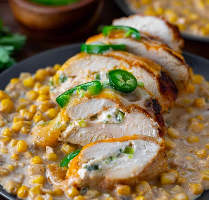 Corn and Cream Cheese Stuffed Chicken Breast