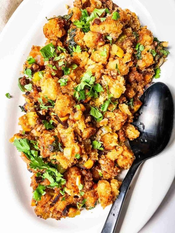 Cornbread dressing with chorizo and cilantro
