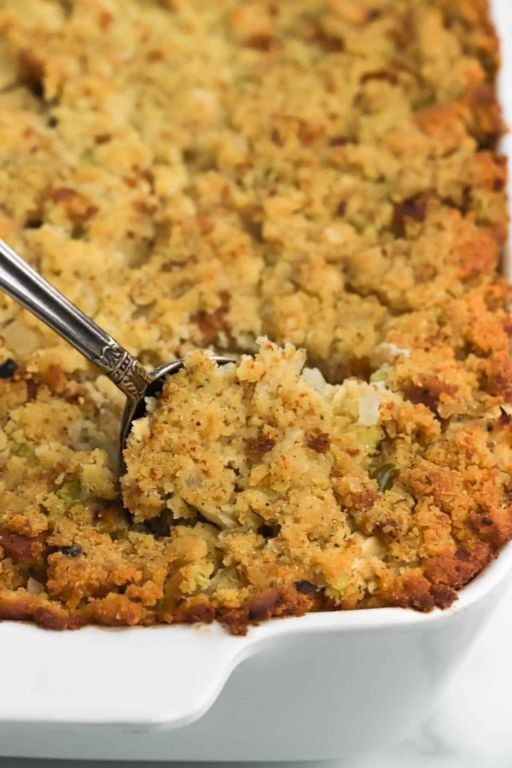 Cornbread dressing with collard greens and ham