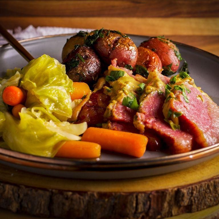 Corned Beef and Cabbage with Dijon Mustard