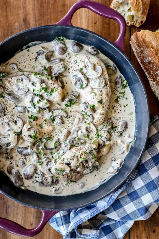 Creamy Mushroom Baked Chicken Breast with Thyme Sauce