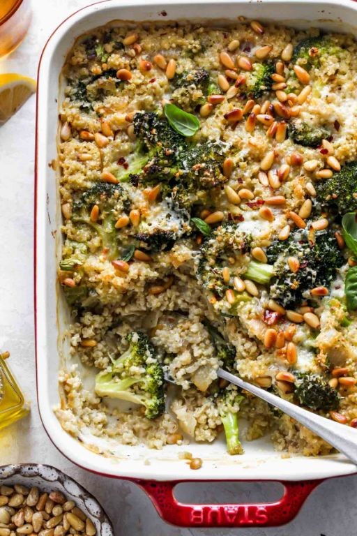 Creamy Pesto Quinoa and Veggie Casserole