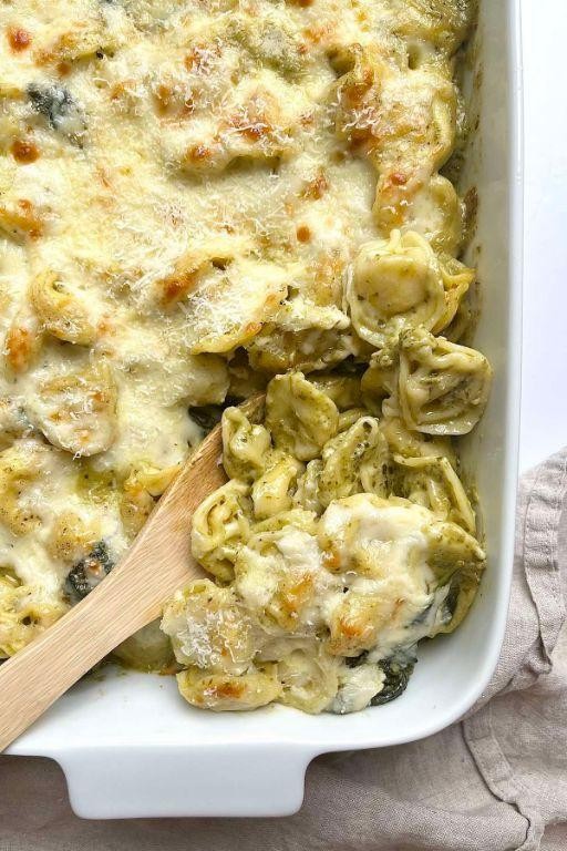 Creamy Pesto Tortellini Bake