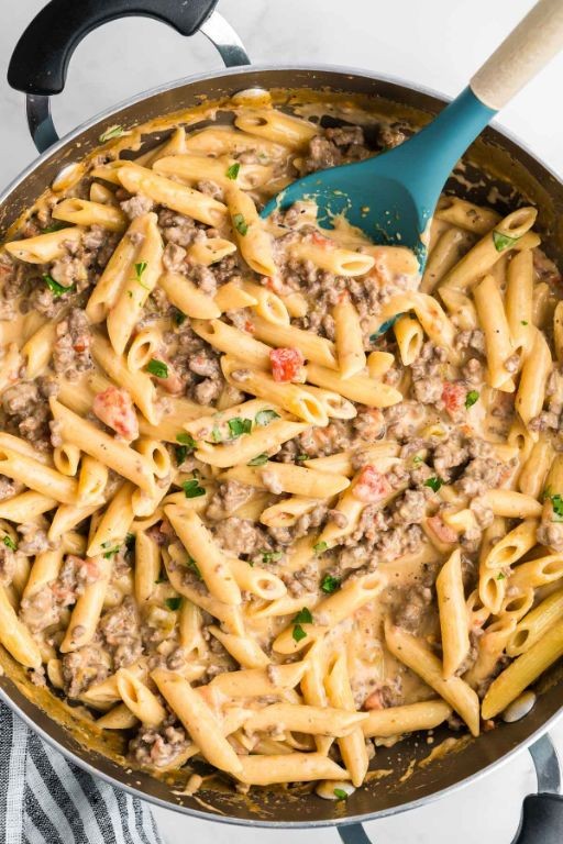 Creamy Rotel Ground Beef Pasta