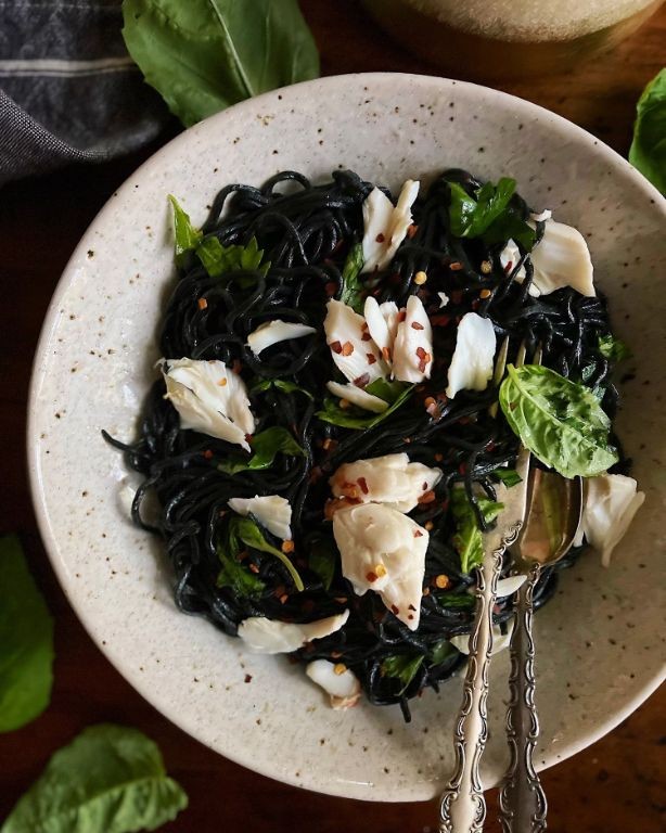 Creamy Squid Ink Pasta with Crab Meat