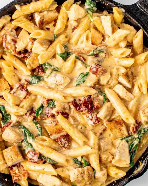 Creamy Tuscan Chicken Chunks Penne Pasta
