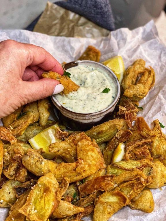 Crispy Fried Baby Artichokes with Aioli