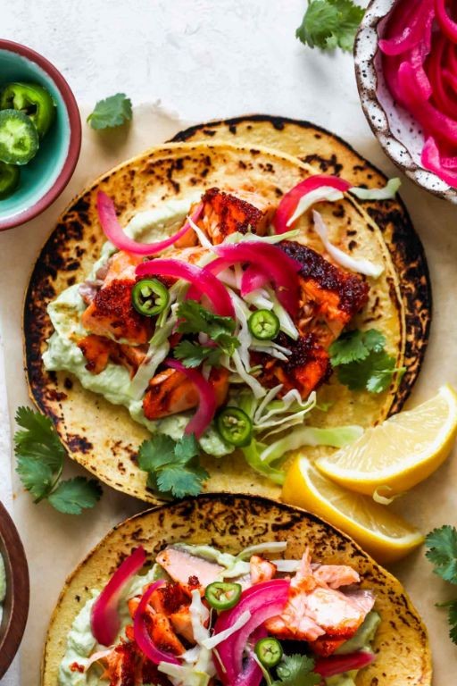 Crispy Salmon Tacos with Avocado Lime Crema