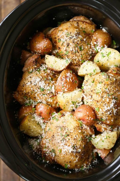Crock Pot Bone-In Chicken with Garlic Parmesan Sauce