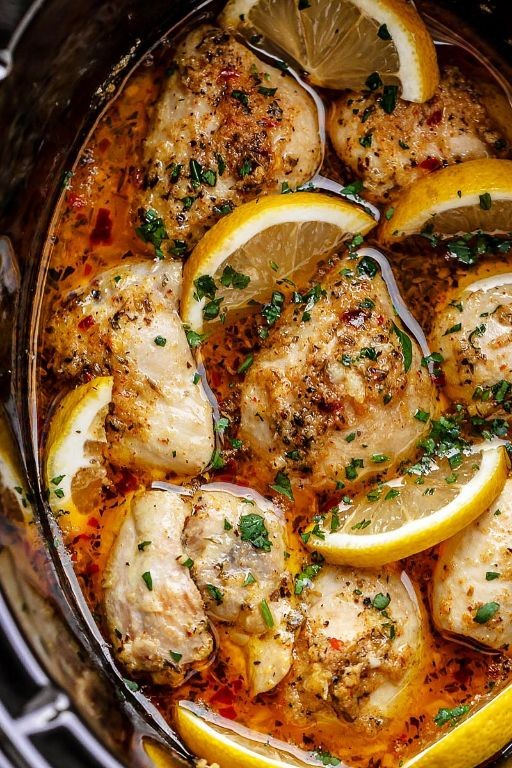 Crock Pot Bone-In Chicken with Lemon Butter Sauce