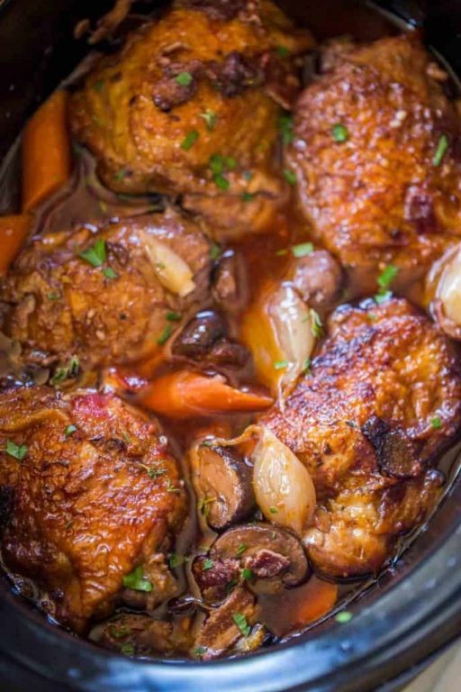 Crock Pot Bone-In Chicken with Red Wine Reduction