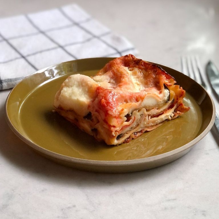 Crockpot Lasagna with Eggplant and Goat Cheese