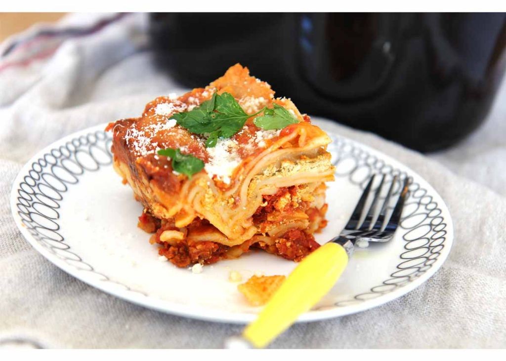 Crockpot Lasagna with Pesto and Sun-Dried Tomatoes