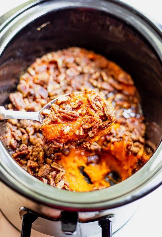Crockpot Sweet Potato and Pecan Casserole