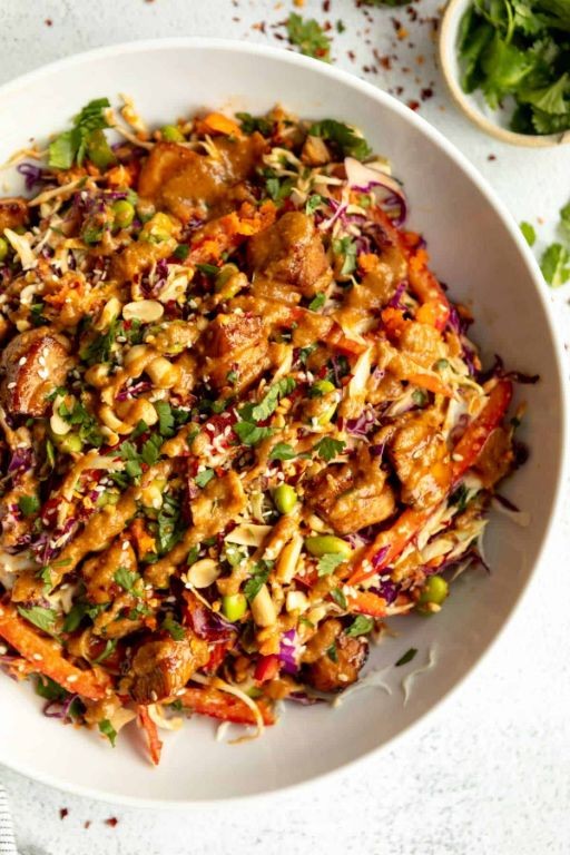 Crunchy Asian Slaw with Crispy Chicken Strips