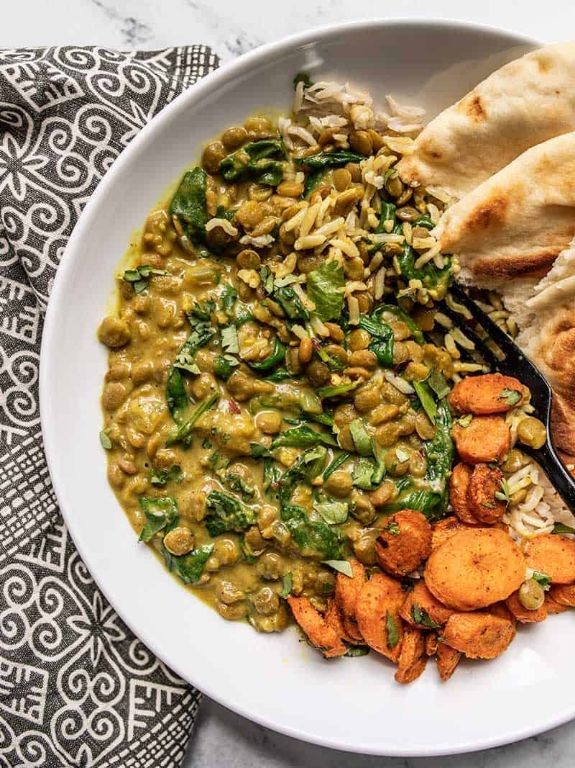 Curried Lentil Bowl with Coconut Milk and Spinach