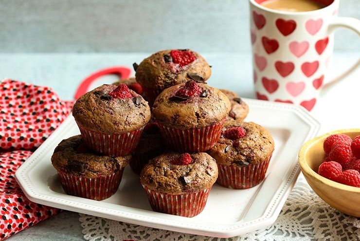 Double Chocolate Mug Muffin with Raspberry Topping
