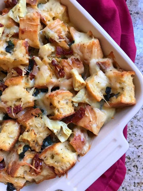 Easter Brunch Strata with Artichokes and Sun-Dried Tomatoes