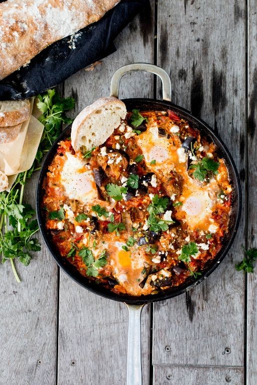 Eggplant Shakshuka with Poached Eggs
