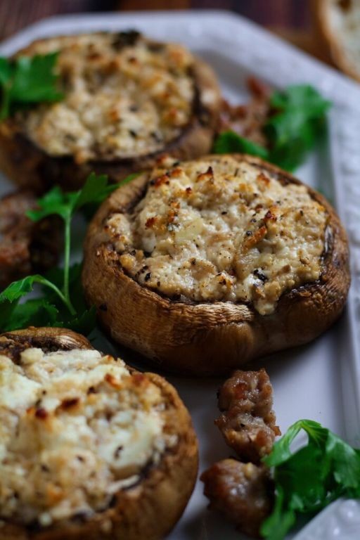 Eggplant and Feta Stuffed Mushrooms