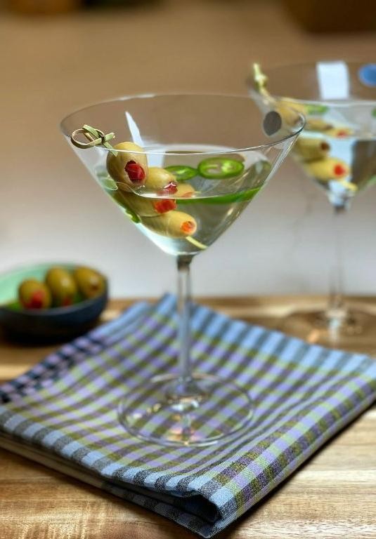 Extra Dry Martini with Stuffed Jalapeño Olives