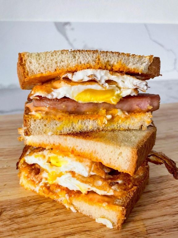 Fried Spam and Egg Breakfast Sandwich