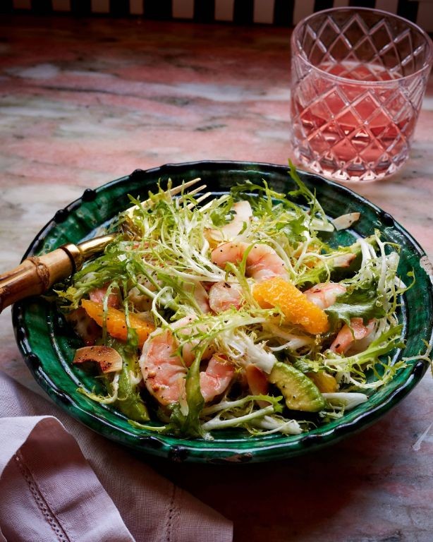 Frisee and Grilled Shrimp Salad with Garlic Aioli