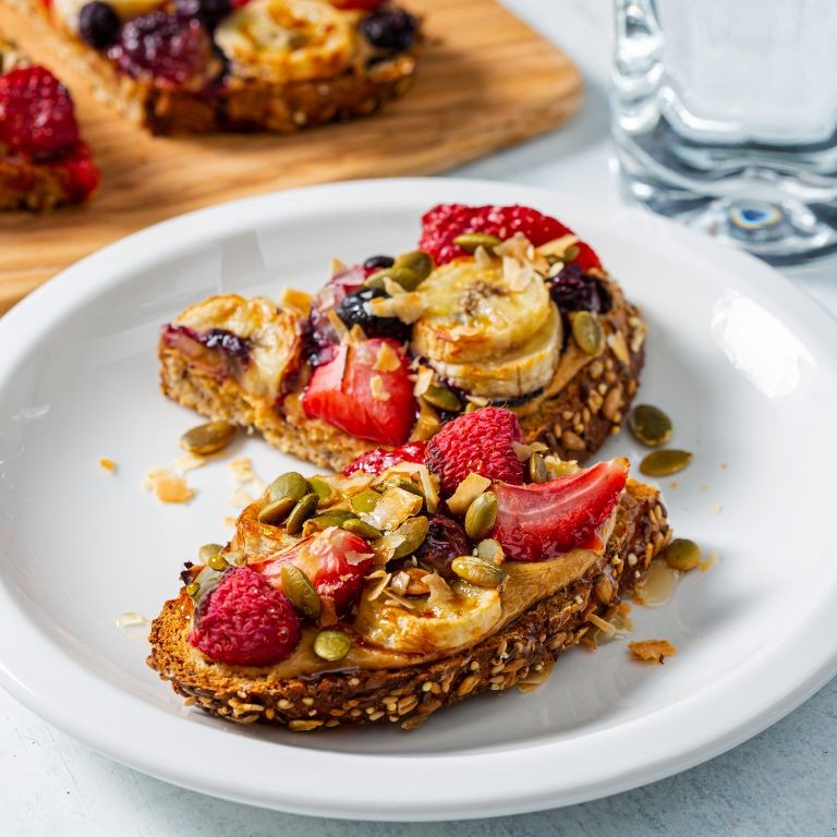 Fruit and nut butter toast
