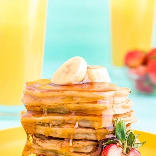 Fuzzy Navel Pancakes with Syrup Drizzle