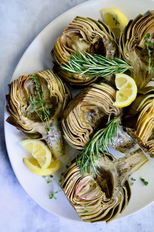 Garlic Butter Roasted Baby Artichokes
