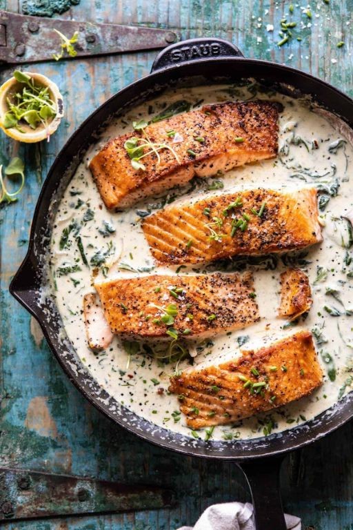 Garlic Butter Salmon with Sautéed Spinach