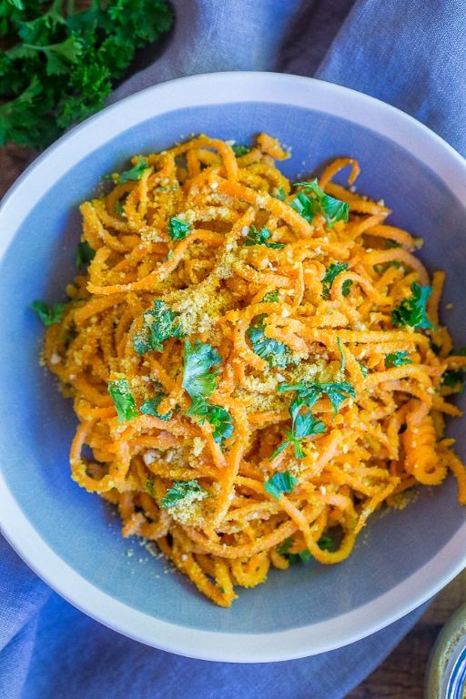 Garlic Butter Sweet Potato Noodles with Parmesan