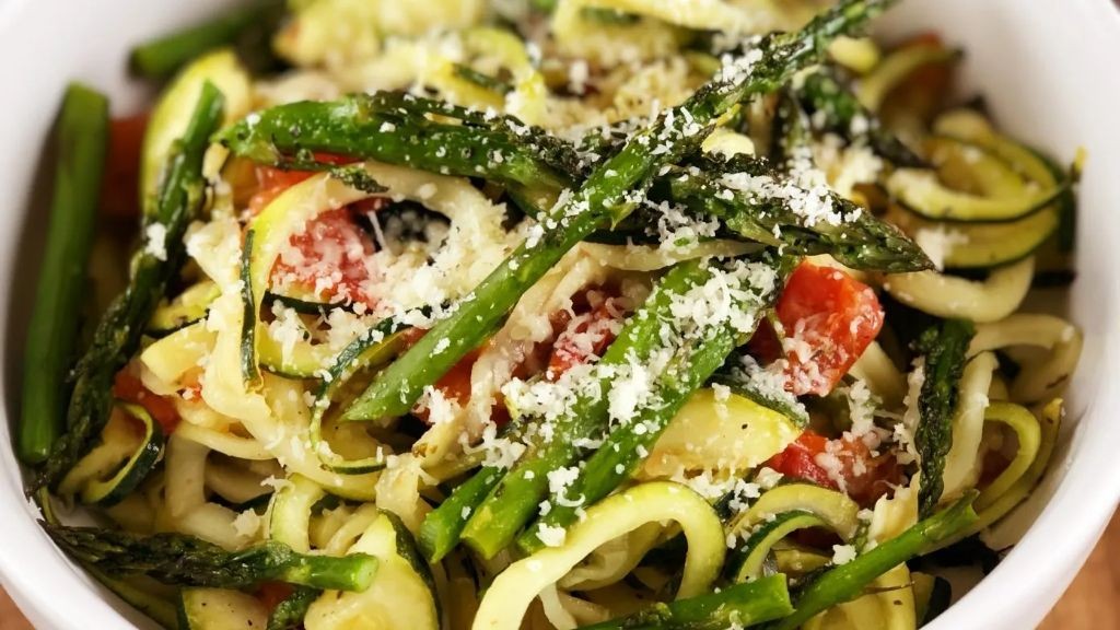 Garlic Herb Asparagus Noodles with Zucchini