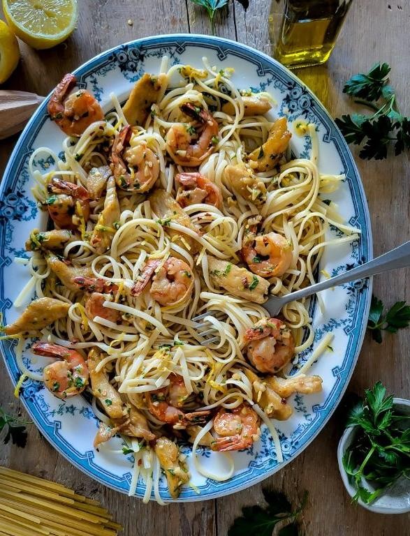 Garlic Herb Chicken and Shrimp Scampi