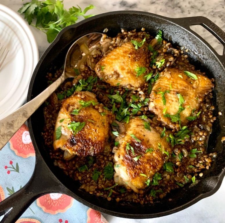Garlic Herb Lentil and Chicken Skillet
