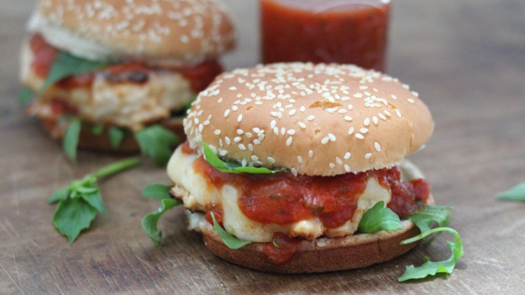 Garlic Parmesan Chicken Burger with Arugula